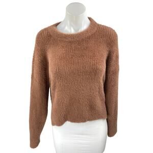 Abercrombie & Fitch Brown Long Sleeve Faux Fur Crew Neck Sweater Top Size XS